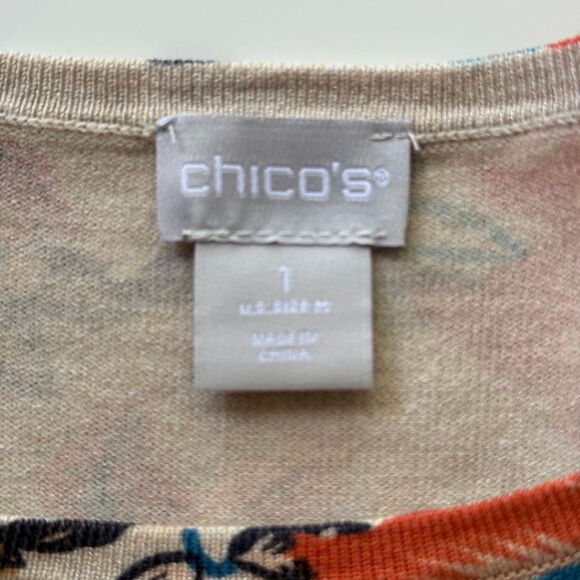 Chico's Tan Floral Lightweight Sweater, Size 8 - Picture 7 of 8